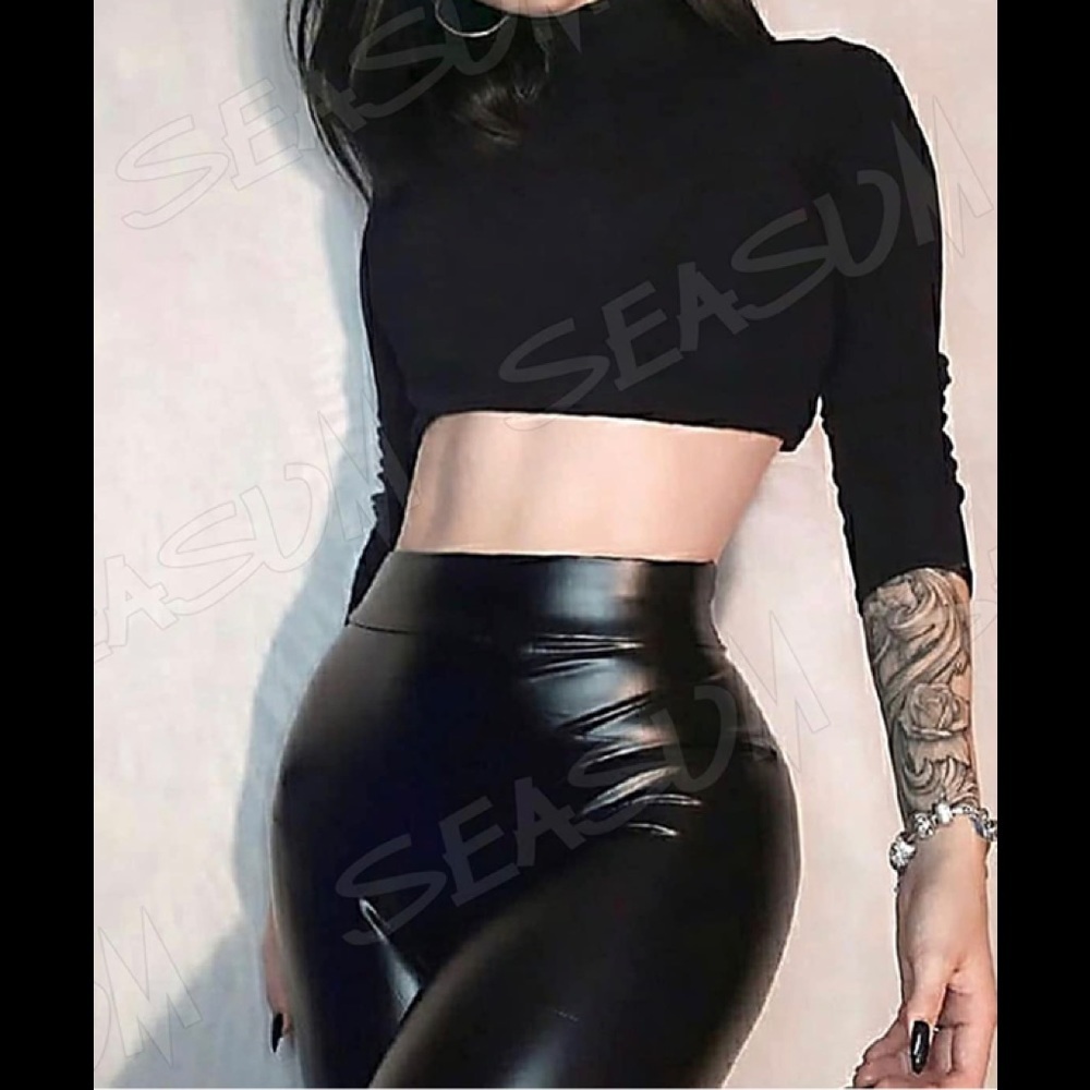 Faux Leather Booty Lifting Leggins Black Pants